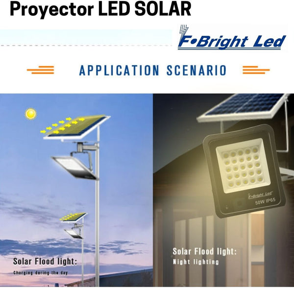 Foco Proyector Led Exterior 50w 3000k con placa solar, sensor crepuscular, control remoto y 5 mts de cable