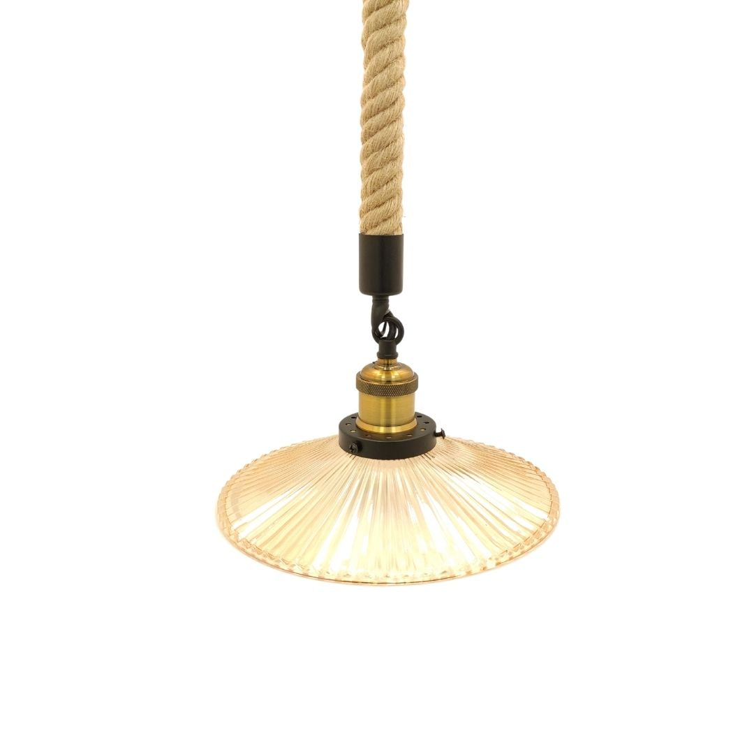 Lámpara Colgante de Cuerda con Tulipa de Cristal Dorado- Elegancia y Estilo Rústico 2