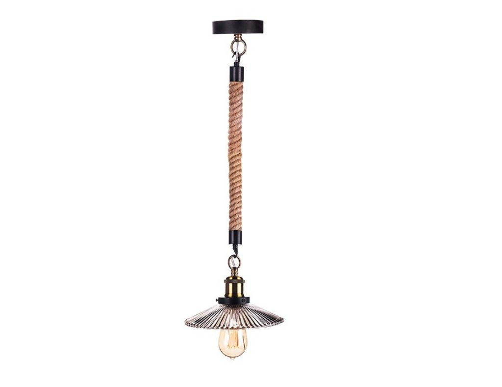 Lámpara Colgante de Cuerda con Tulipa de Cristal Dorado- Elegancia y Estilo Rústico 4