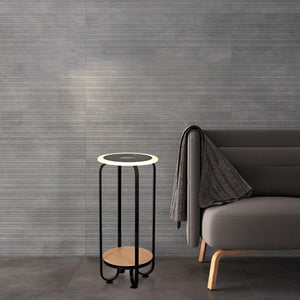 Mesa con luz Led 20w, cargador inalámbrico, 75,5 cm en negro y madera