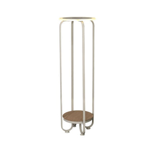 Mesa con luz Led 20w, cargador inalámbrico, 112,5 cm en blanco y madera