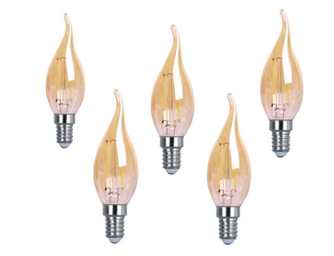 Pack 5 Bombilla Vela Led 4W 2200K Punta Torcida Cristal Dorado