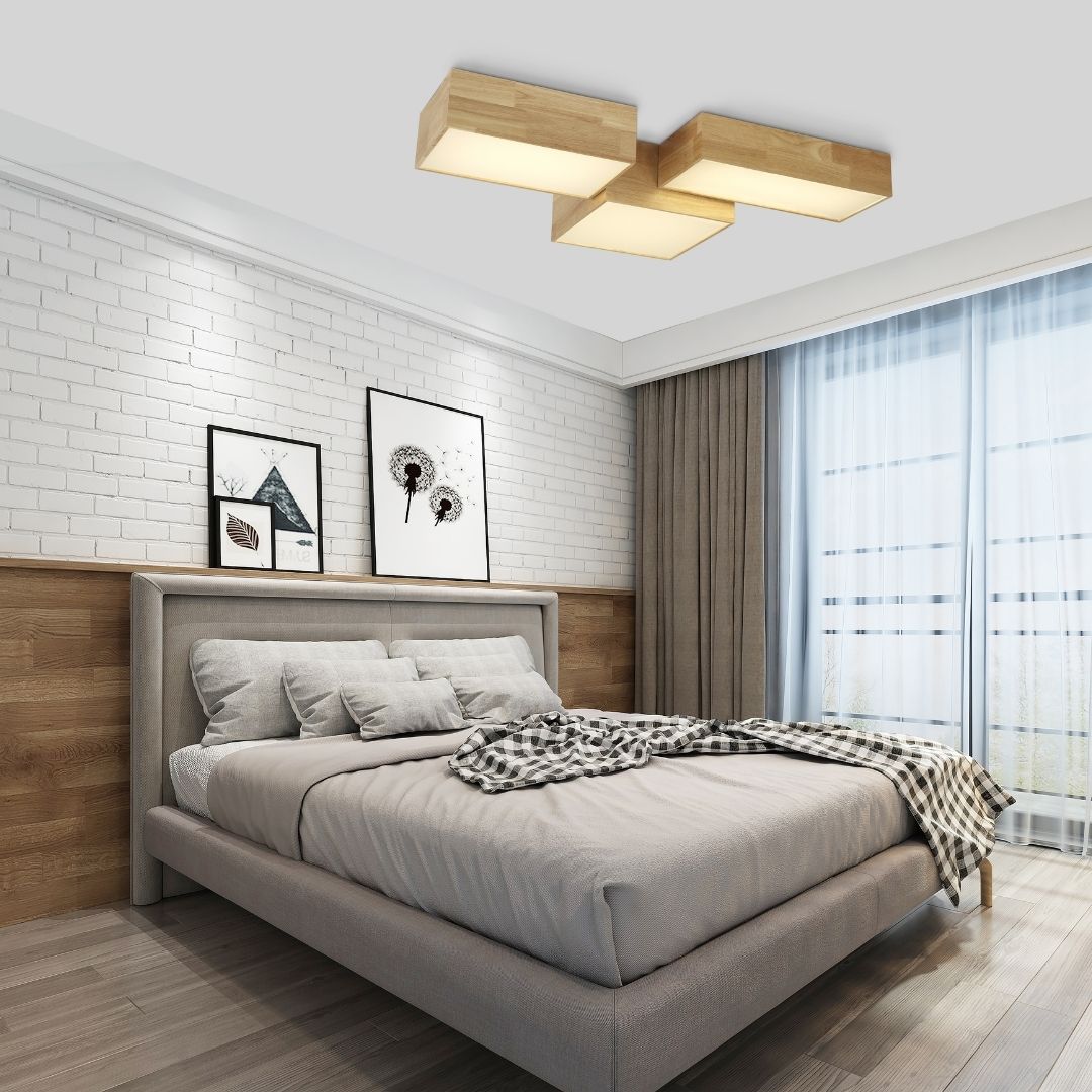 Plafón LED de Madera Clara Cuadrado 40w 3000k