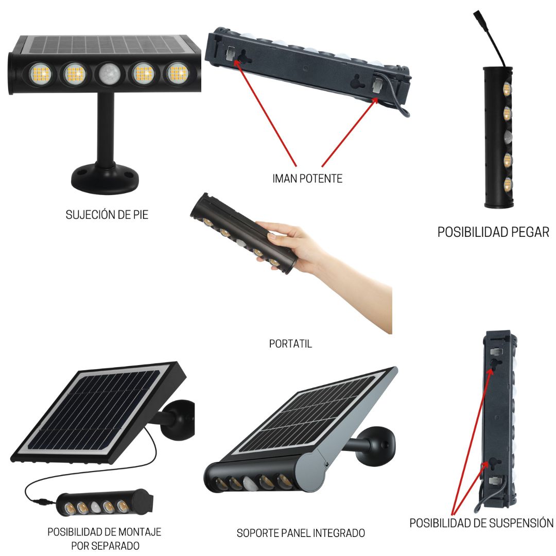 Proyector LED Solar con sensor de movimiento para exterior sin cables