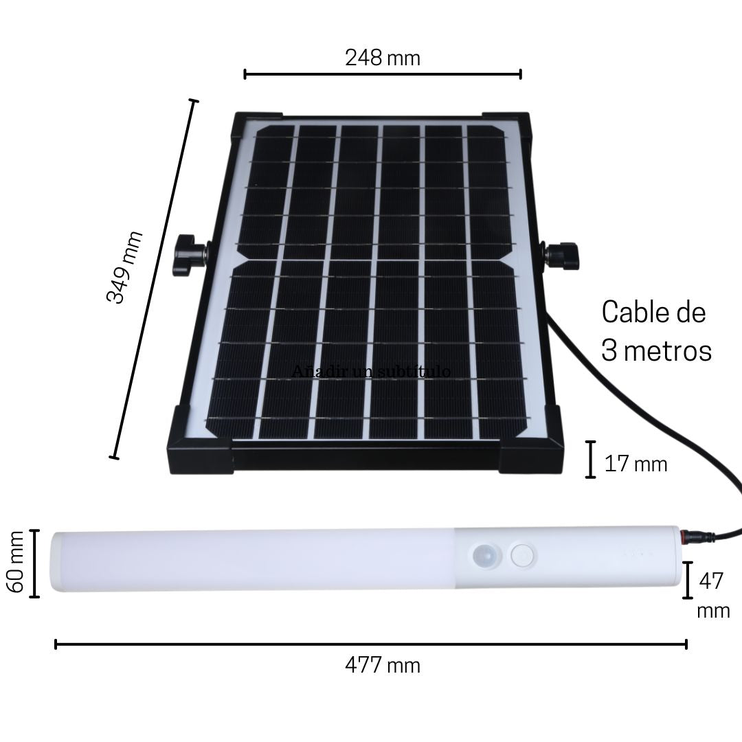 Regleta Led Solar 10W 4000K Portátil con USB y con Sensor de Movimiento y Crepuscular