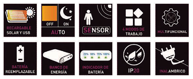 Regleta Led Solar 10W 4000K Portátil con USB y con Sensor de Movimiento y Crepuscular