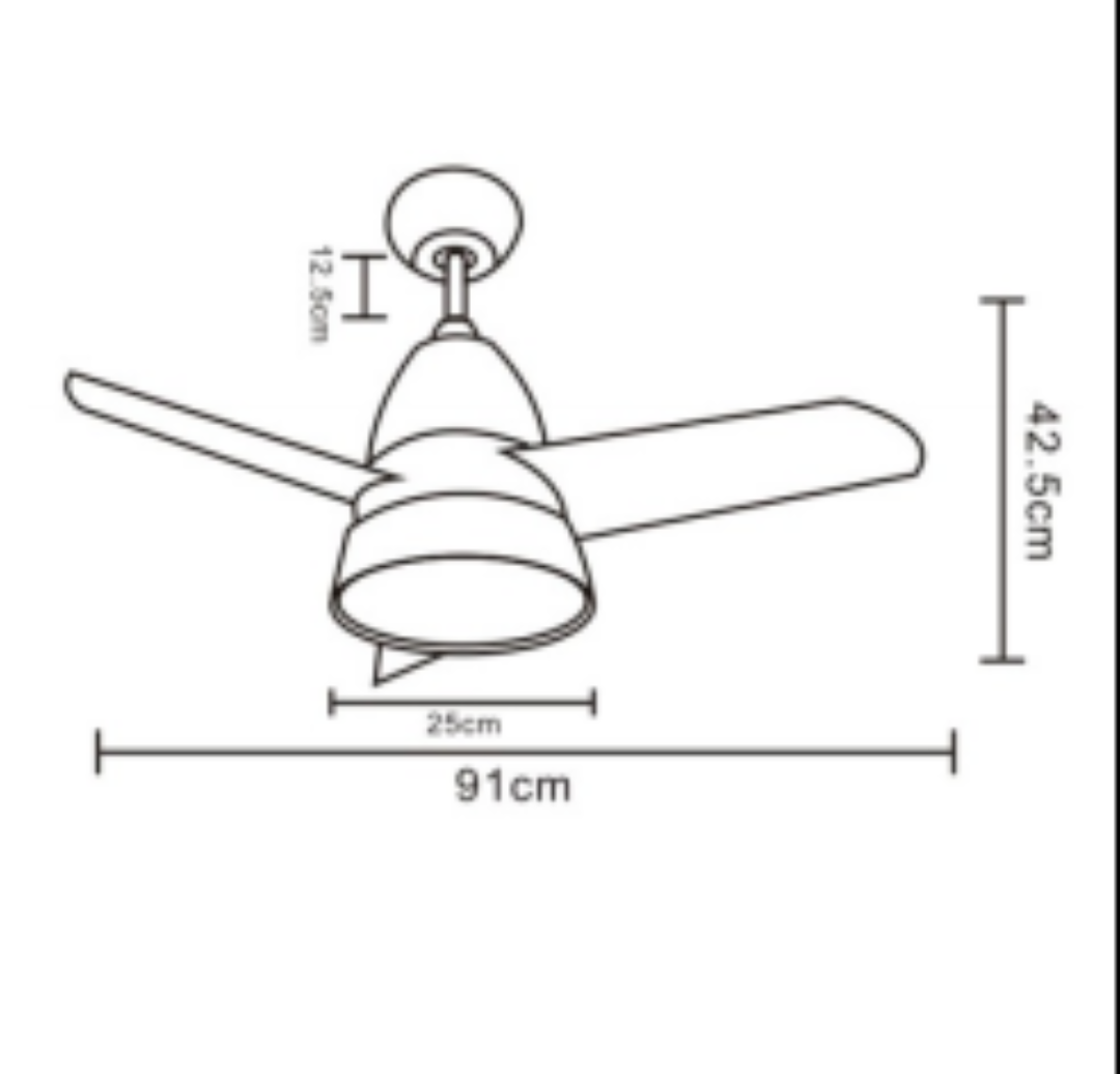 Ventilador de Techo Pequeño con Luz Led, Motor 70w AC Aspas de Colores