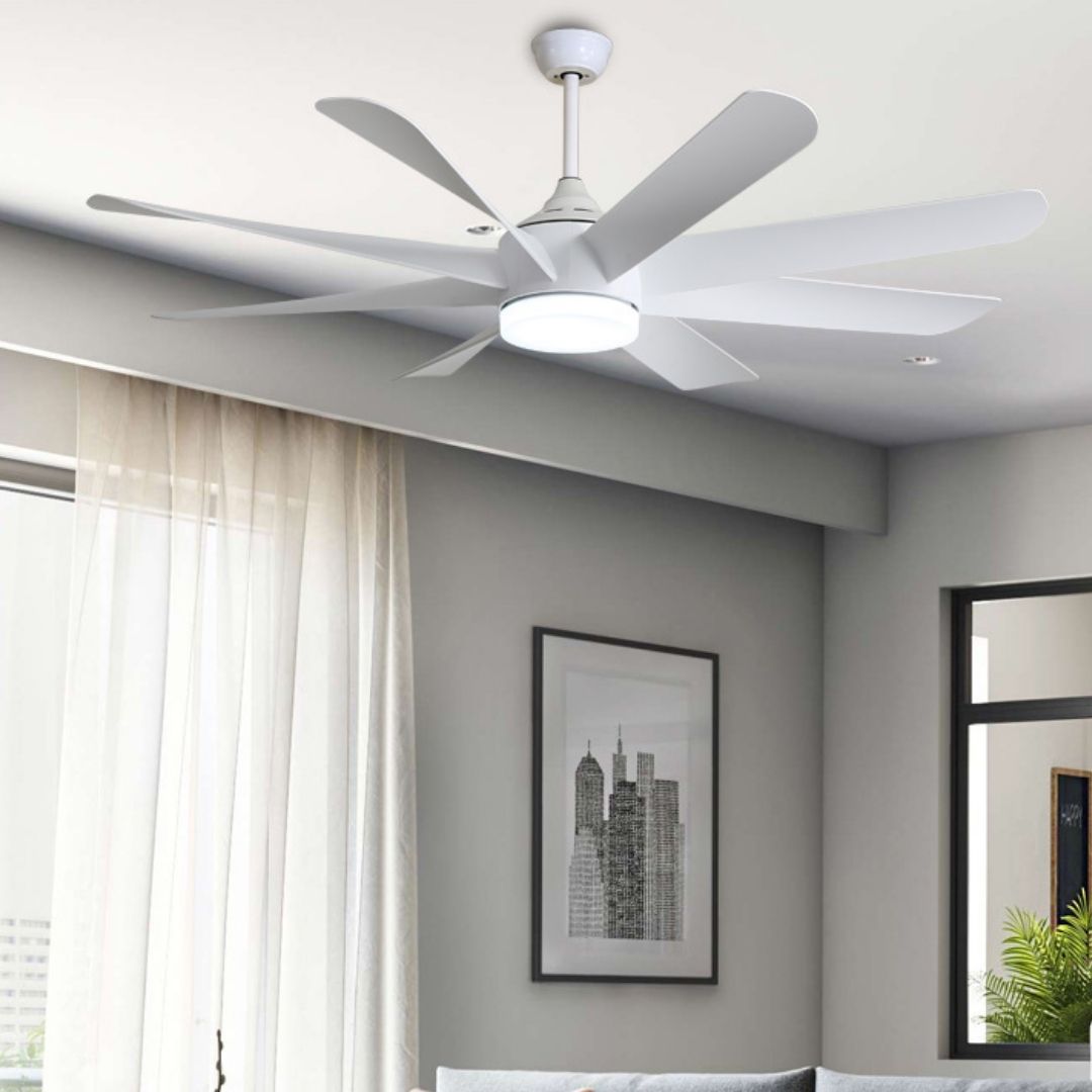 Ventilador de Techo con Luz LED 24w y Motor 45w DC de 8 Aspas Blancas