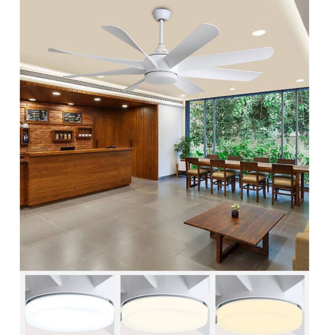 Ventilador de Techo con Luz LED 24w y Motor 45w DC de 8 Aspas Blancas