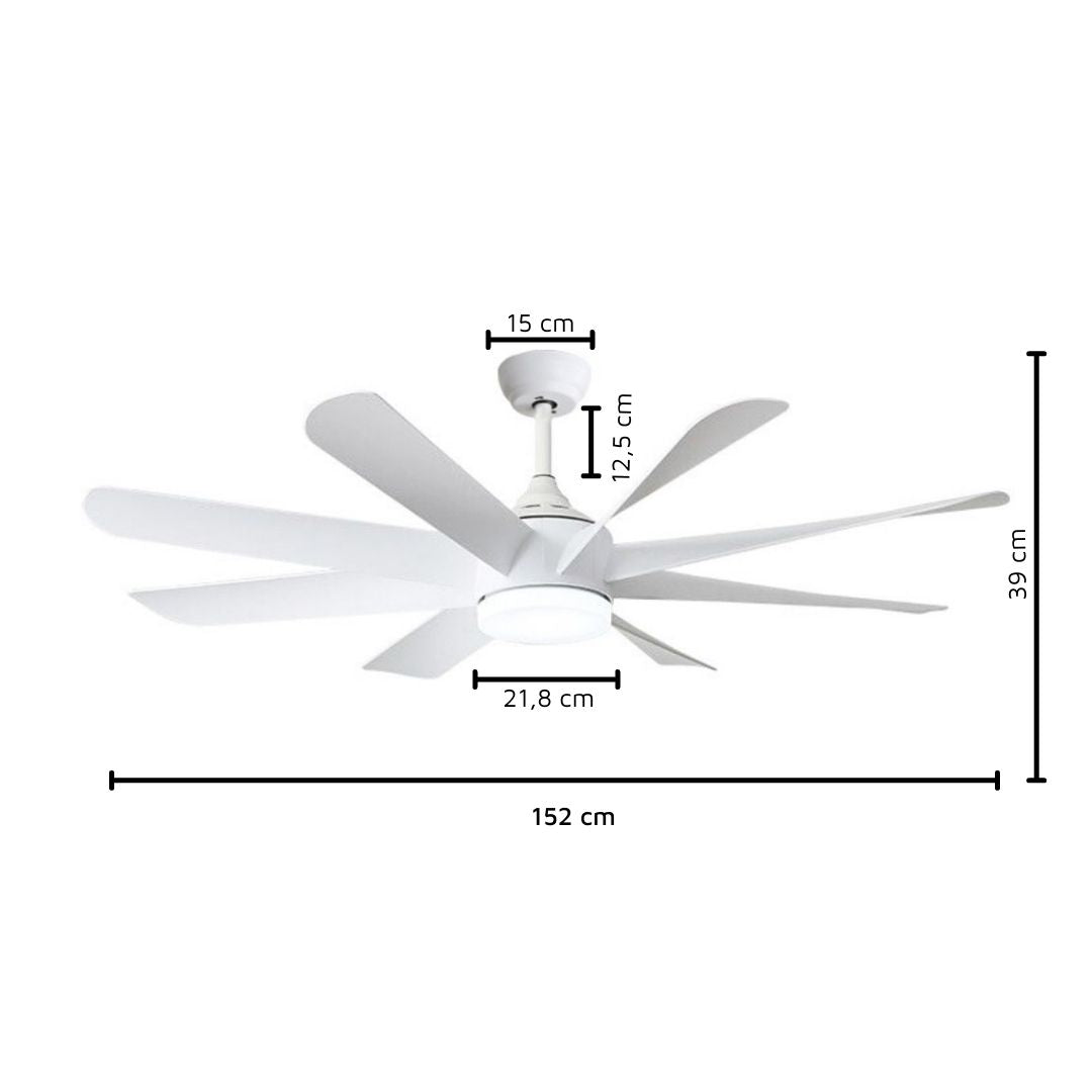 Ventilador de Techo con Luz LED 24w y Motor 45w DC de 8 Aspas Blancas