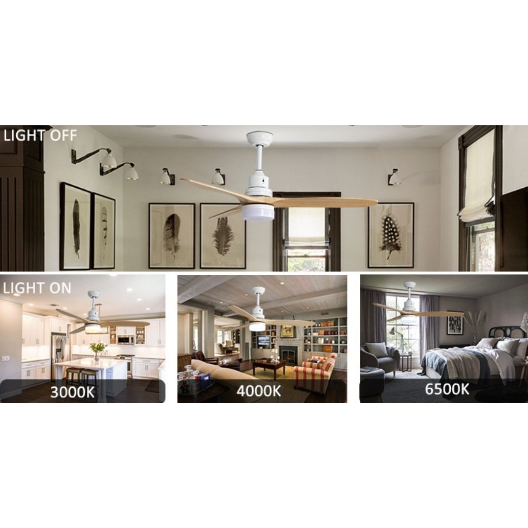 Ventilador de Techo con Luz Led 18w, Motor 70w AC y Aspas de Madera