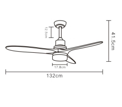 Ventilador de Techo con Luz Led 18w, Motor 70w AC y Aspas de Madera