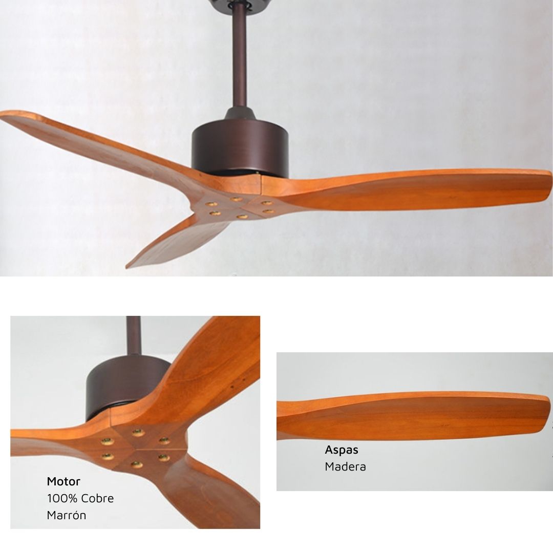 Ventilador de Techo con Motor 35w DC y 3 Aspas en Madera Oscura