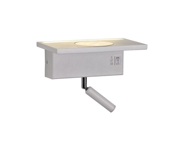Aplique Led de Pared Oslo 5+3 W con USB, Flexo y Cargador Inalámbrico