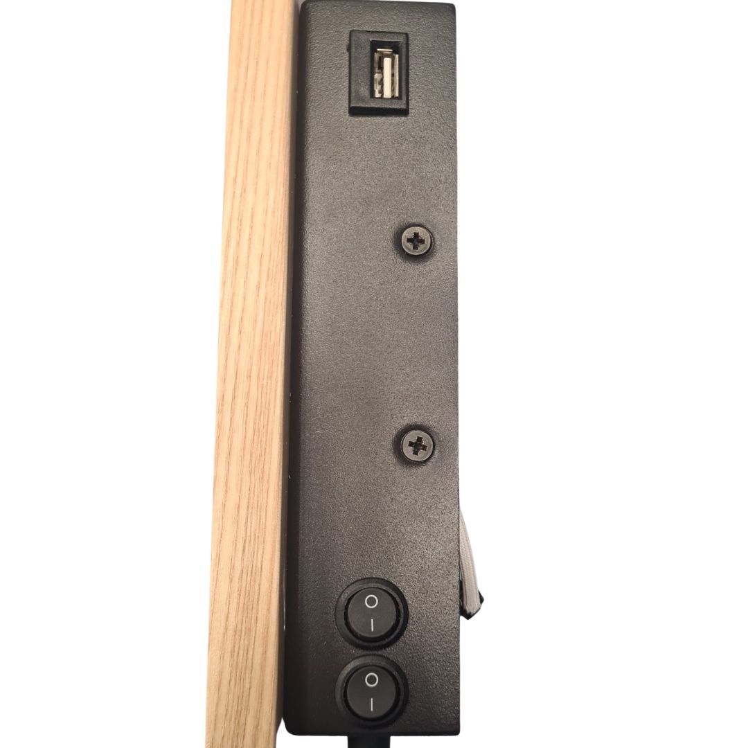 Aplique Led de Pared con Flexo y USB 5w+3w de madera clara