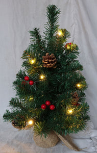 Árbol de Navidad 15 Luces Leds Cálidas, con Piñas y Bolitas Rojas 45 cm