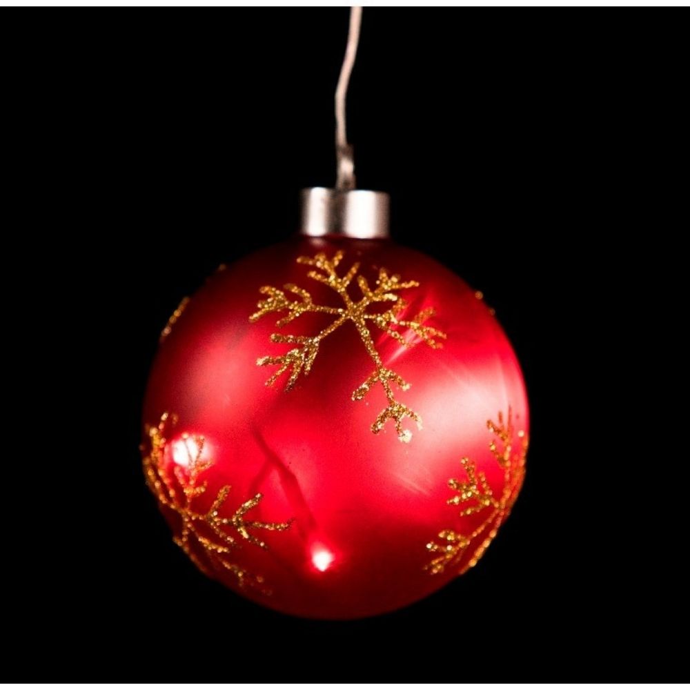 Bola Navidad Led Cristal Rojo con Estrellas