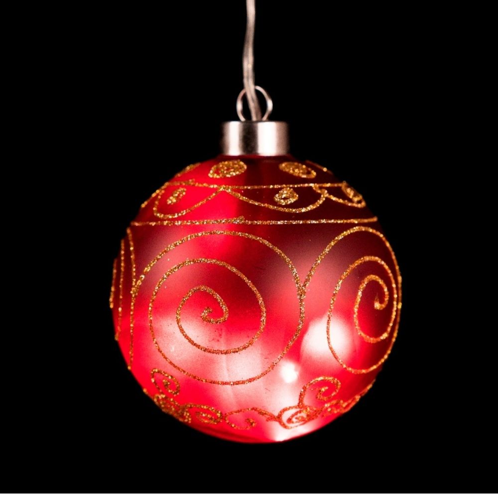 Bola Navidad Led Cristal Rojo con Círculos.