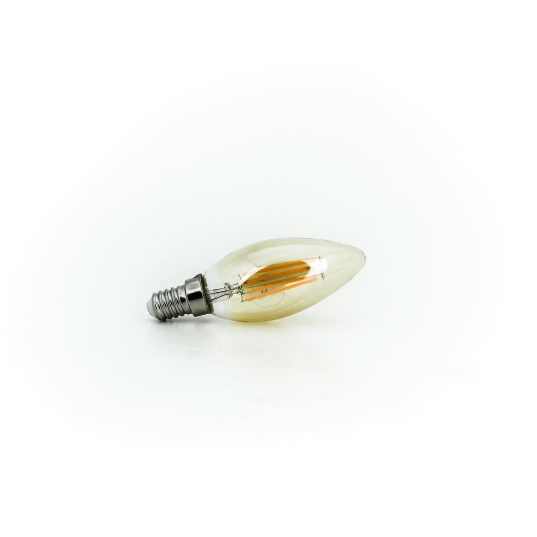 Bombilla Vela Led Regulable E14 4w 2200k de cristal dorado