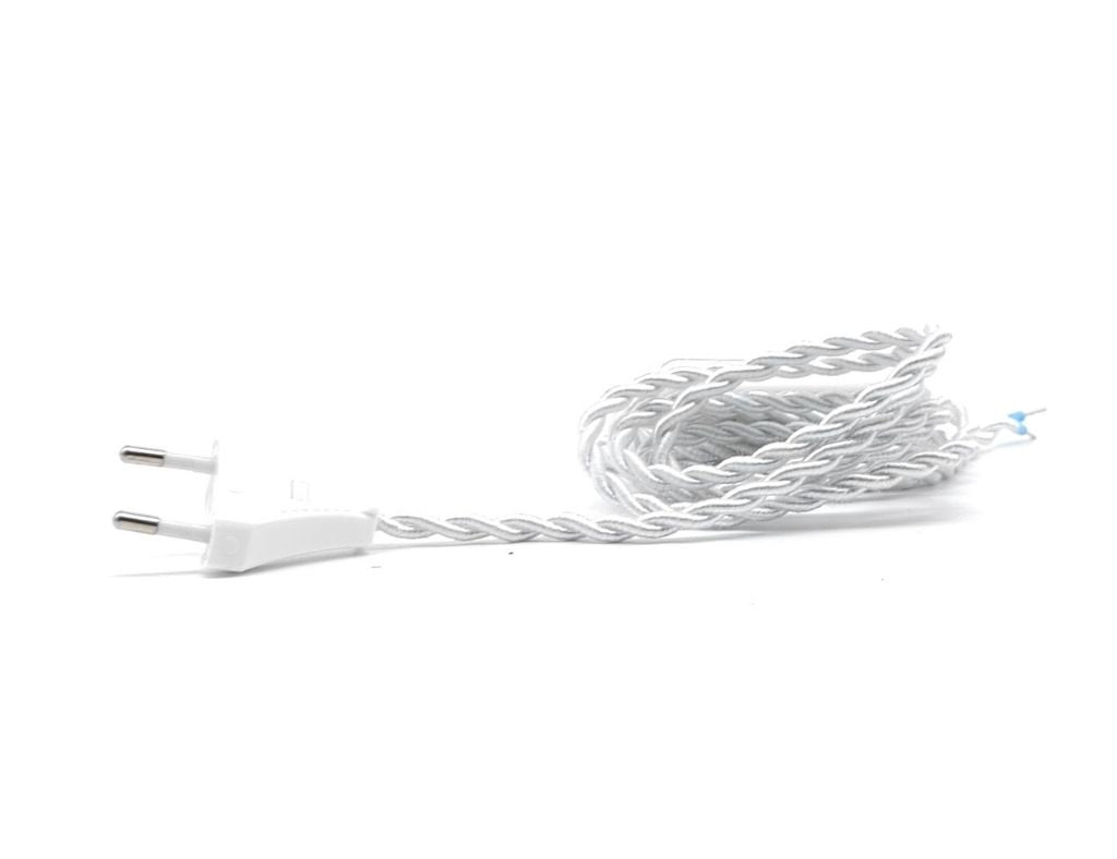 Cable Trenzado con Interruptor y Clavija Blanco