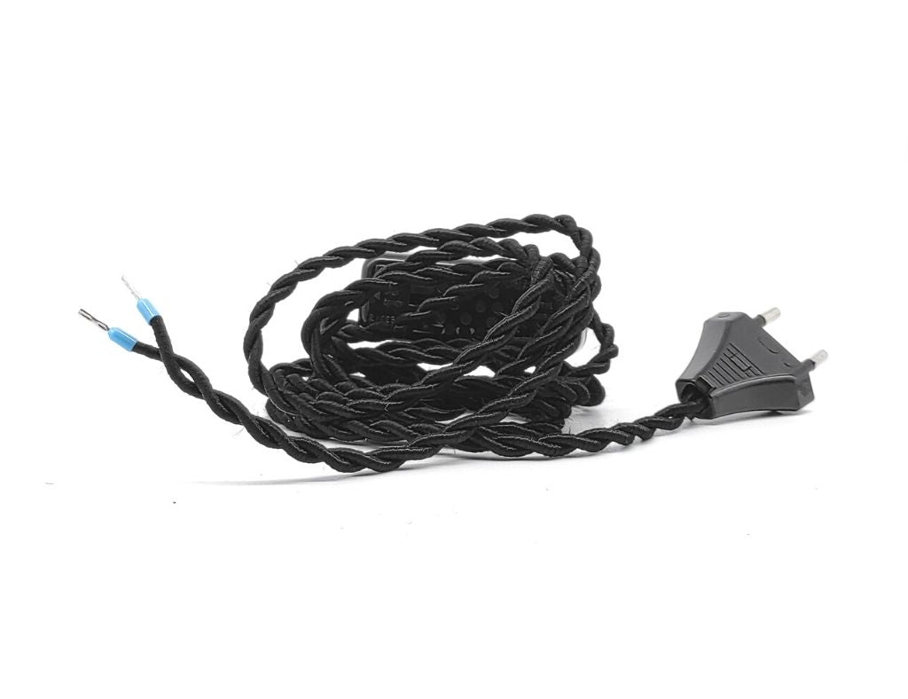 Cable Trenzado con Interruptor y Clavija Negro