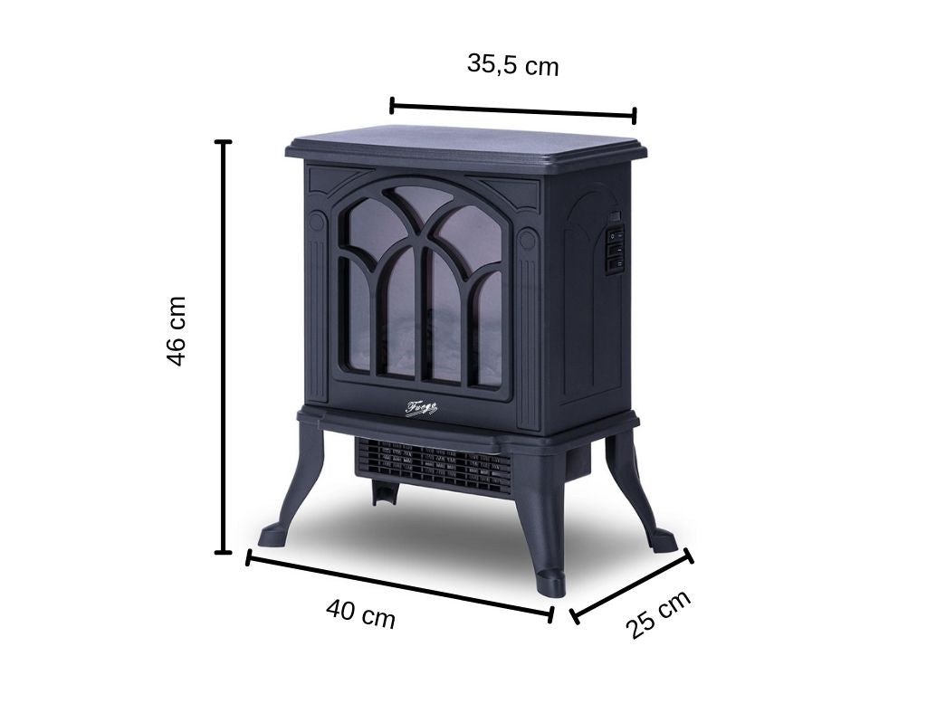 Cheminée électrique type poêle à effet flamme 750W / 1500W, 410 x 460 x 355 mm