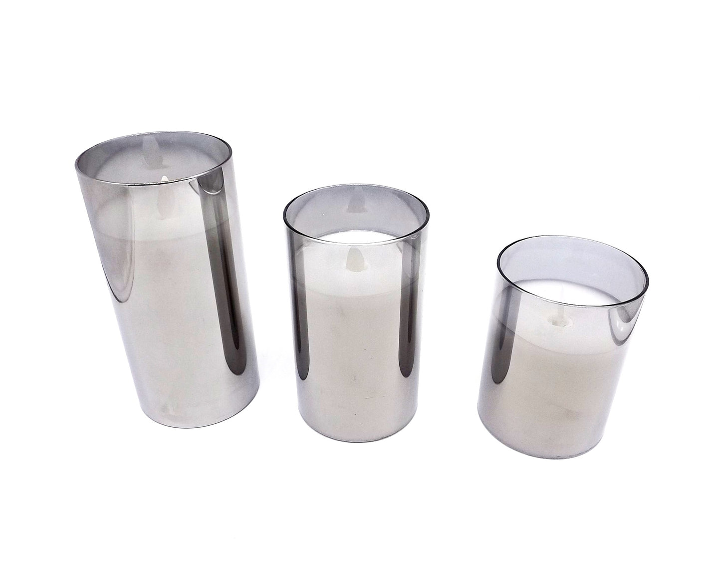 Set de 3 Velas LED con Efecto Llama Real en Vasos de Metacrilato Gris o Dorado