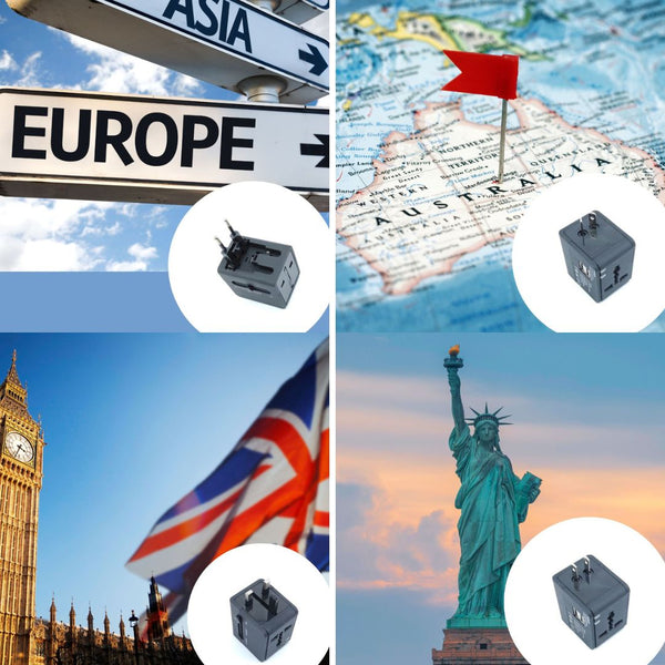 Adaptador de Viaje, Enchufe Universal con 2 USB para USA, UK, Europa y Australia