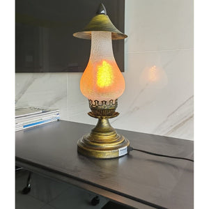 Farol de Mesa Led Vintage con Efecto Llama de Cristal y Cobre