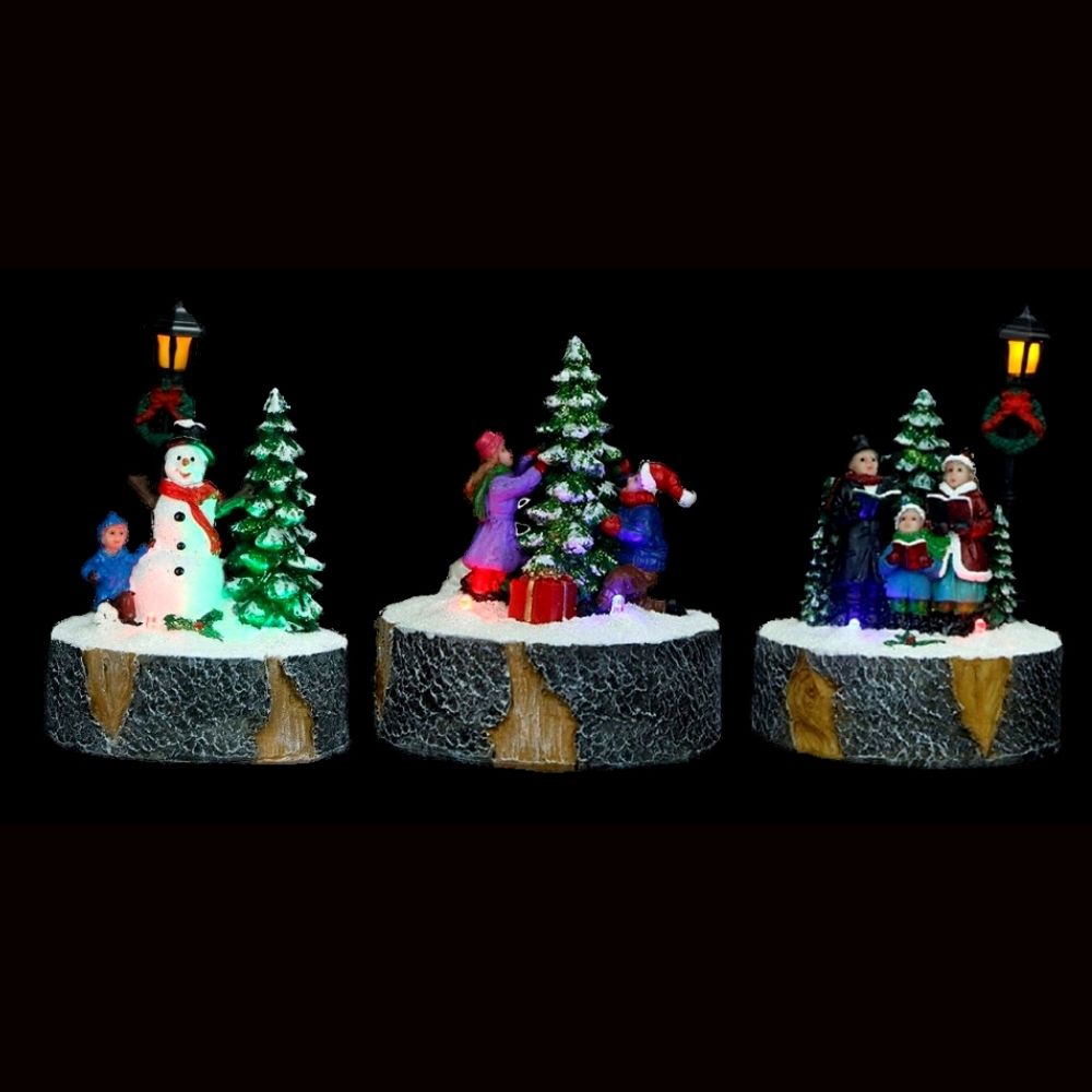 Juego 3 Figuras Led de Navidad,  Coro, Muñeco de Nieve y Niños