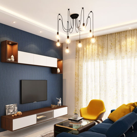 Lustre Pendente E27 com 10 Cabos Pretos – Design Modular