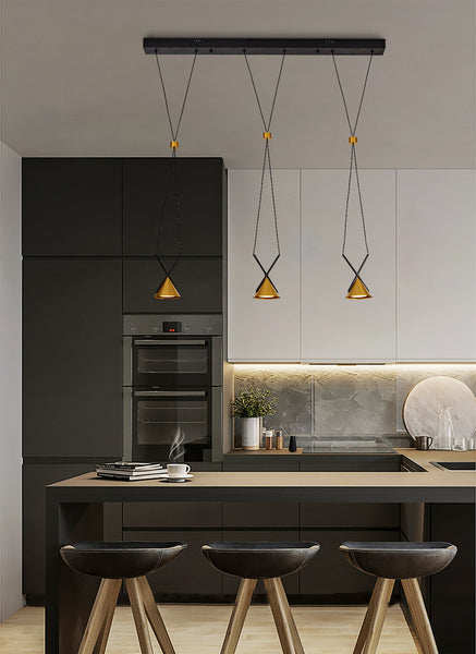 Lámpara Colgante Led Eyra con 3 Focos 9w en Negro y Dorado