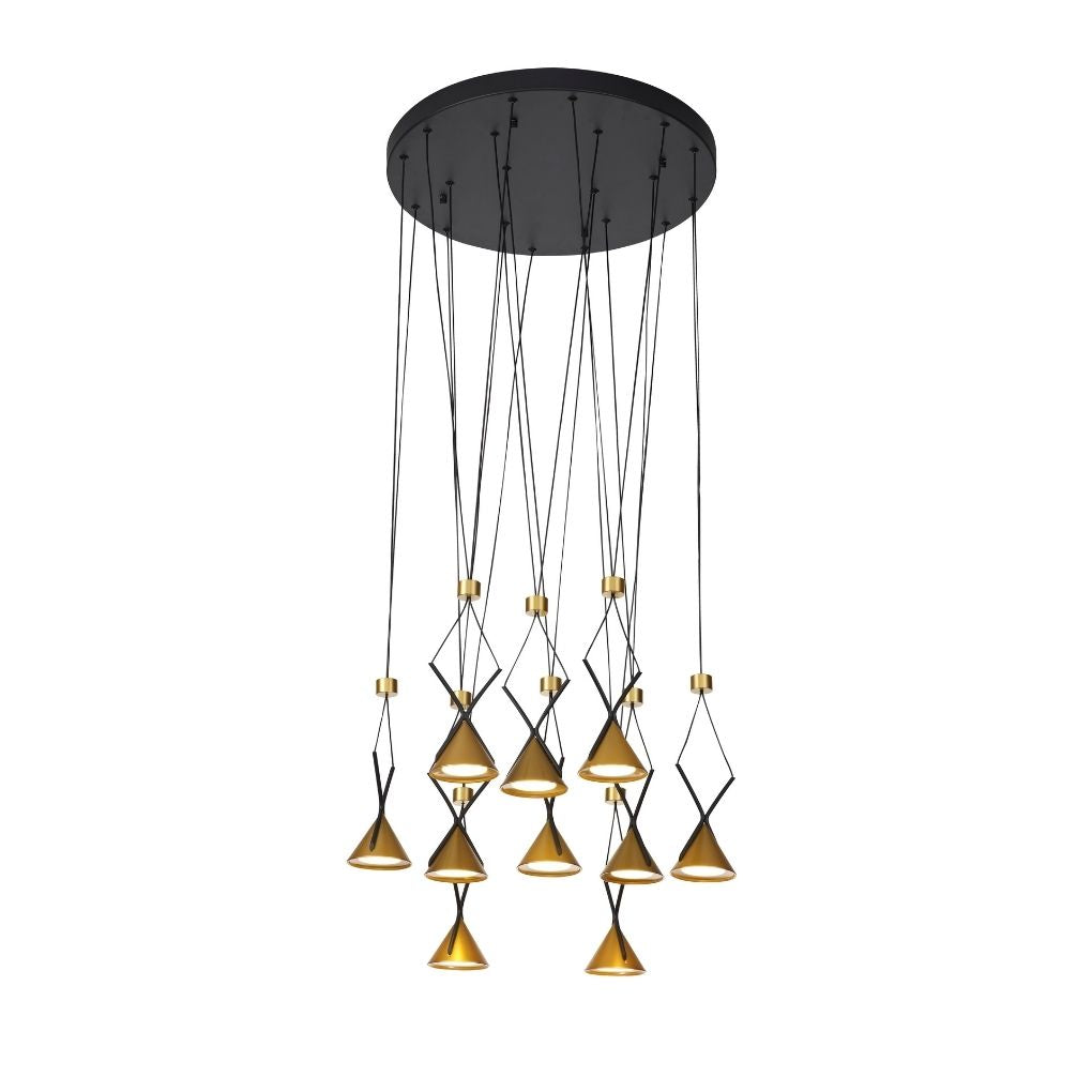 Edit Candeeiro Suspenso LED com 10 Focos 30W 3000K em Preto e Dourado