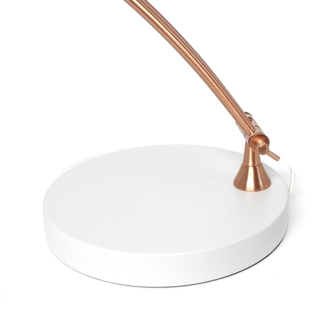 Candeeiro de mesa dobrável de metal branco e cobre