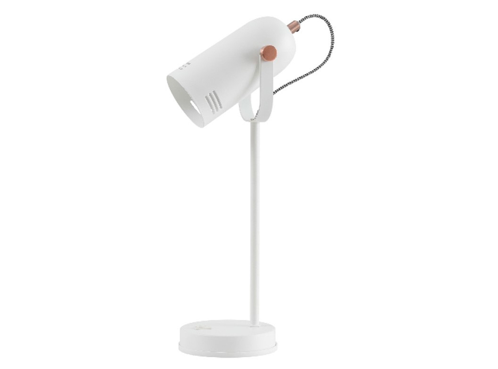 Lámpara de Mesa con Foco orientable de Metal Blanco y Cobre