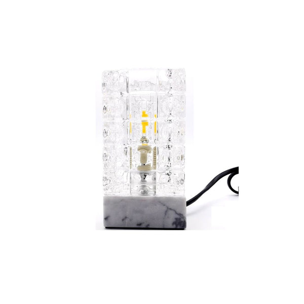 Lámpara de Mesa Led Base Mármol Blanco y Tulipa Cristal
