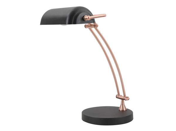Lámpara de Mesa Tipo Banquero Abatible de metal Negro y Cobre