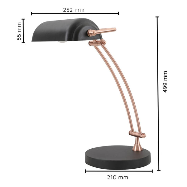 Lámpara de Mesa Tipo Banquero Abatible de metal Negro y Cobre