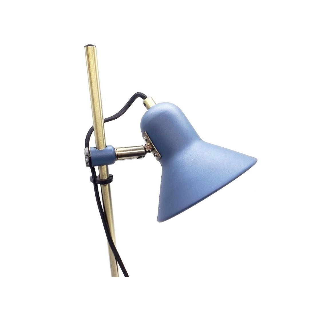 Lámpara de Pie de Metal Azul y Dorado con 2 Focos Orientables