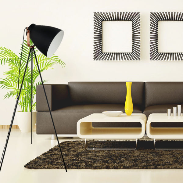 Lámpara de Pie Trípode Diseño Retro-Vintage en Negro y Cobre