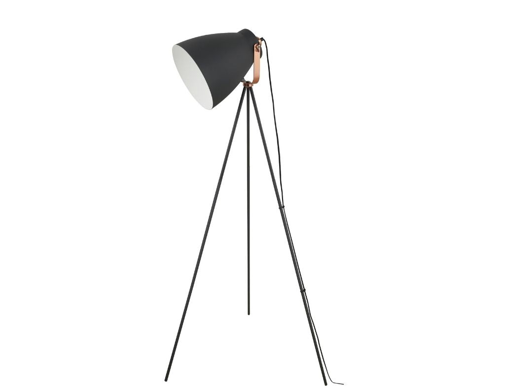 Lámpara de Pie Trípode Diseño Retro-Vintage en Negro y Cobre