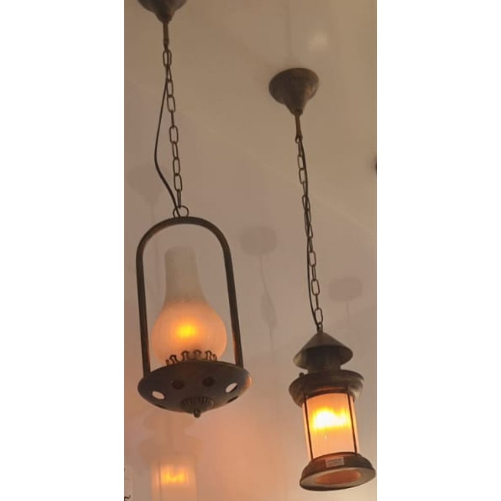 Candeeiro Suspenso LED 5W 1300K em Ouro Envelhecido com Lâmpada Efeito Chama