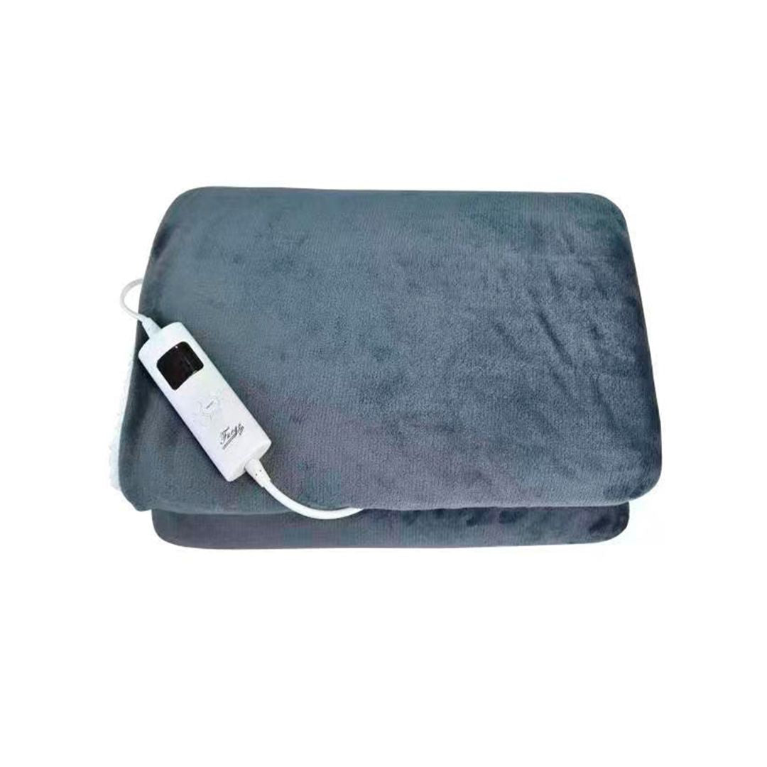 Couverture Électrique 180x130cm 85w en Velours Gris avec Mouton, 9 niveaux et arrêt automatique