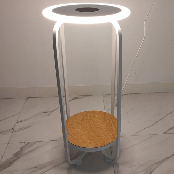 Mesa con luz Led 20w, cargador inalámbrico, 75,5 cm en blanco y madera