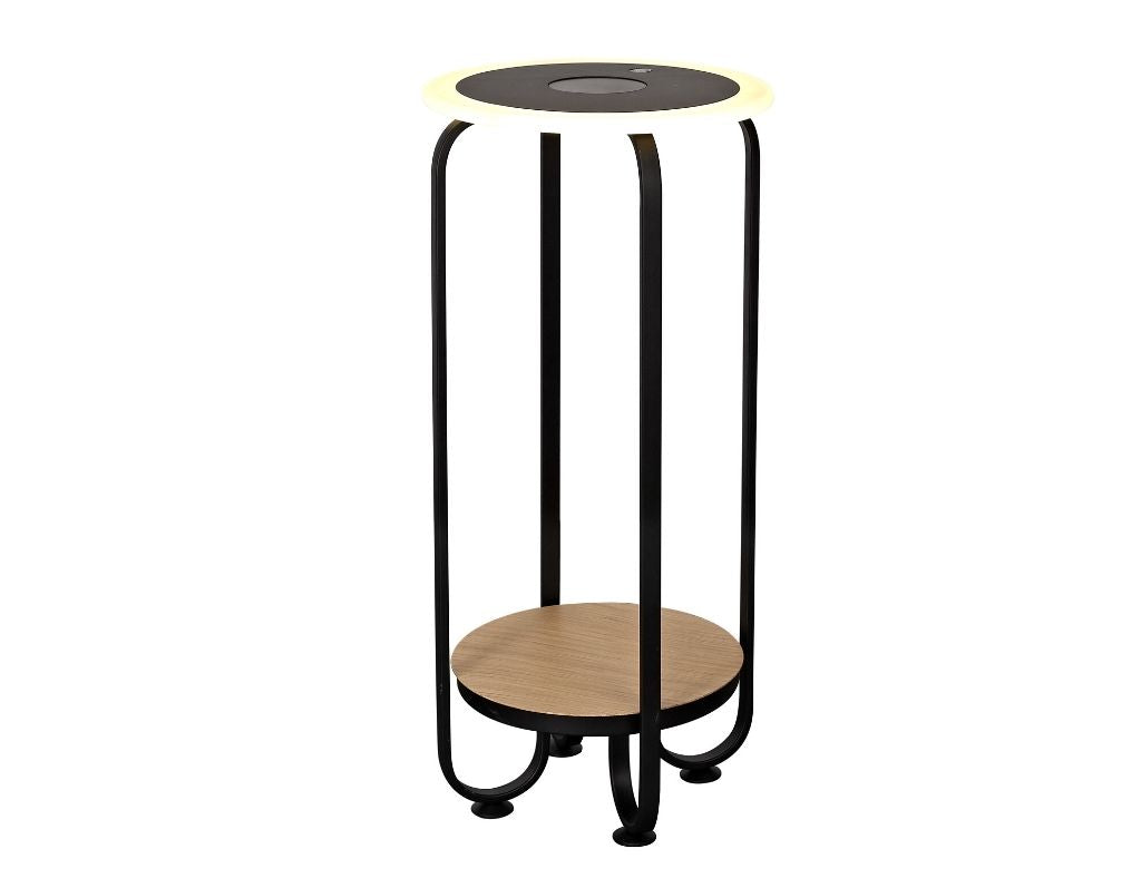 Mesa con luz Led 20w, cargador inalámbrico, 75,5 cm en negro y madera