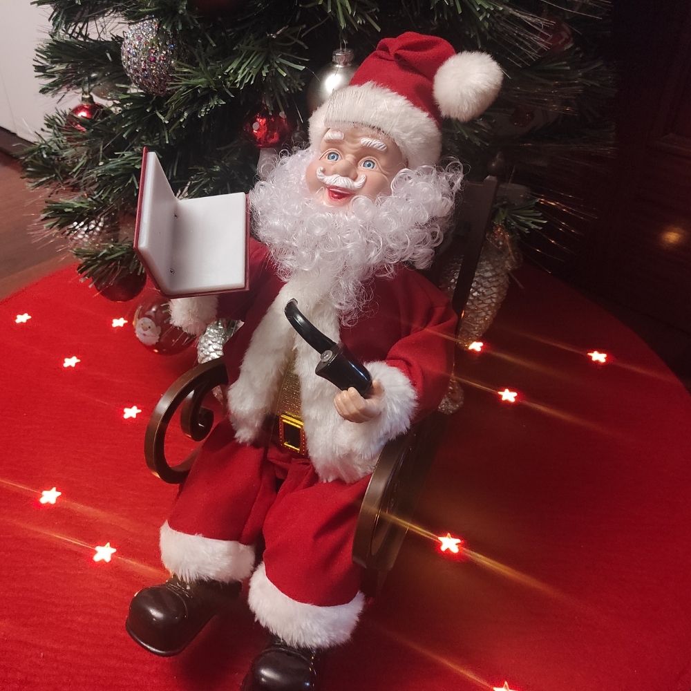 Papa Noel con Mecedora Animado y Luces de Fibra Óptica
