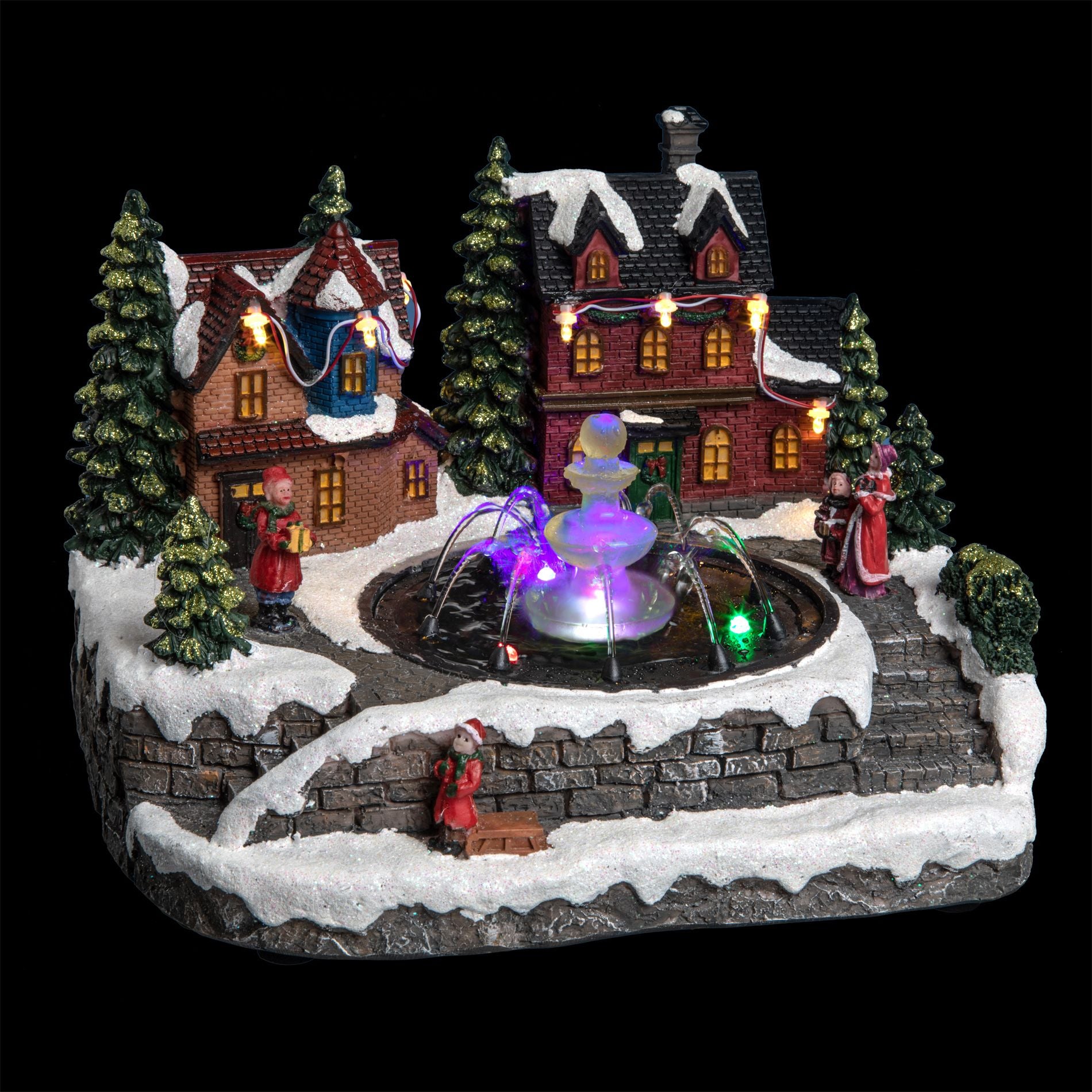 Aldeia de Natal Brilhante com Casas e Fonte de Água