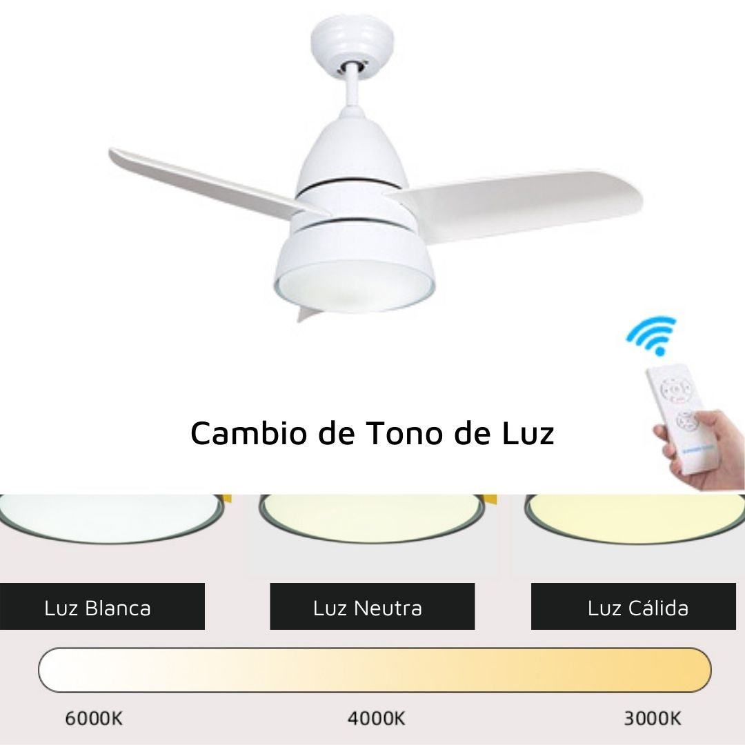 Ventilador de Techo con Luz Led 24W Motor AC 70W Blanco